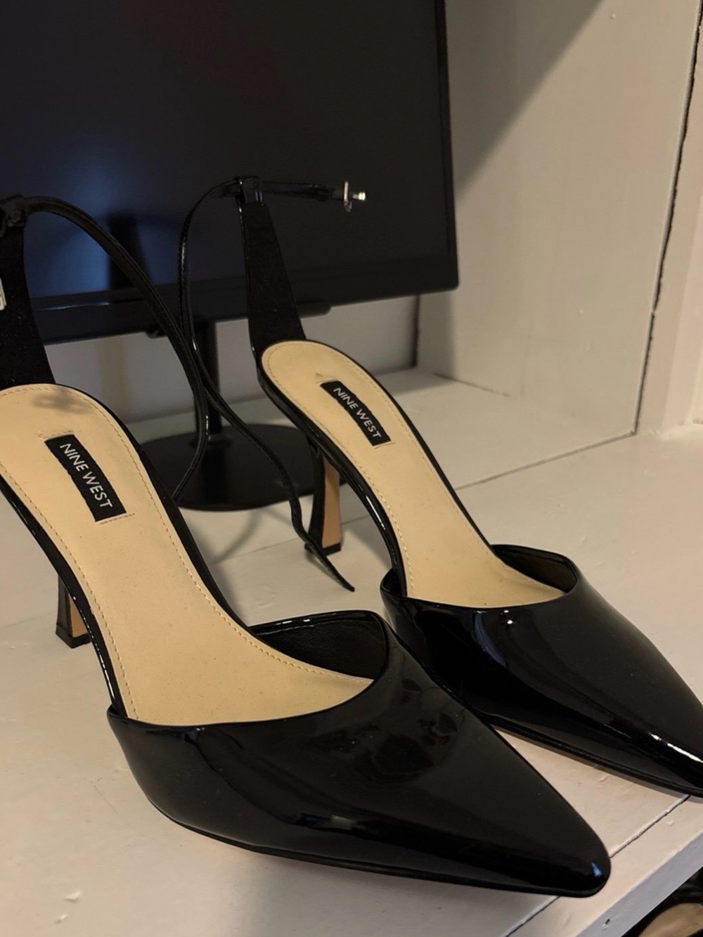 Nine West Black Patent Pointed Slingback Pumps